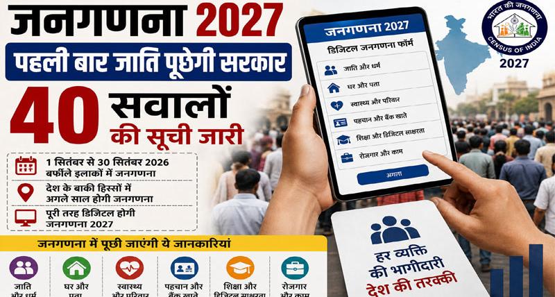 जनगणना 2027: आजाद भारत में पहली बार जुड़ेंगे जातिगत आंकड़े, केंद्र ने जारी की 40 सवालों की सूची