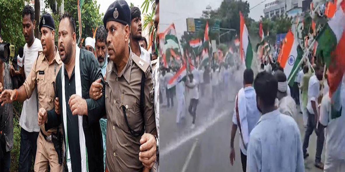 पेपर लीक और बेरोजगारी पर पटना में RJD का बड़ा प्रदर्शन: तेजस्वी यादव हिरासत में, पुलिस ने चलाया वाटर कैनन